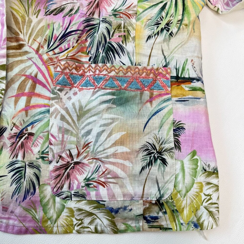 Johnny Was Linen Tropical Palm Blazer Floral Embroidered Boho Jacket Size S - Picture 13 of 16
